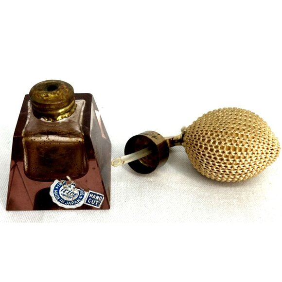 Irice Smoky Lavender Glass Perfume Bottle Atomizer Original Label Hand Cut 2.75" - Picture 7 of 8